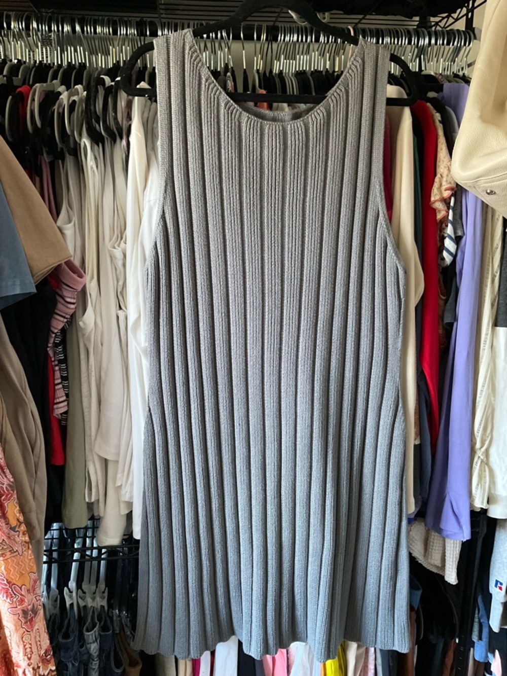 aerie Sleeveless Ribbed Midi Dress - Gray